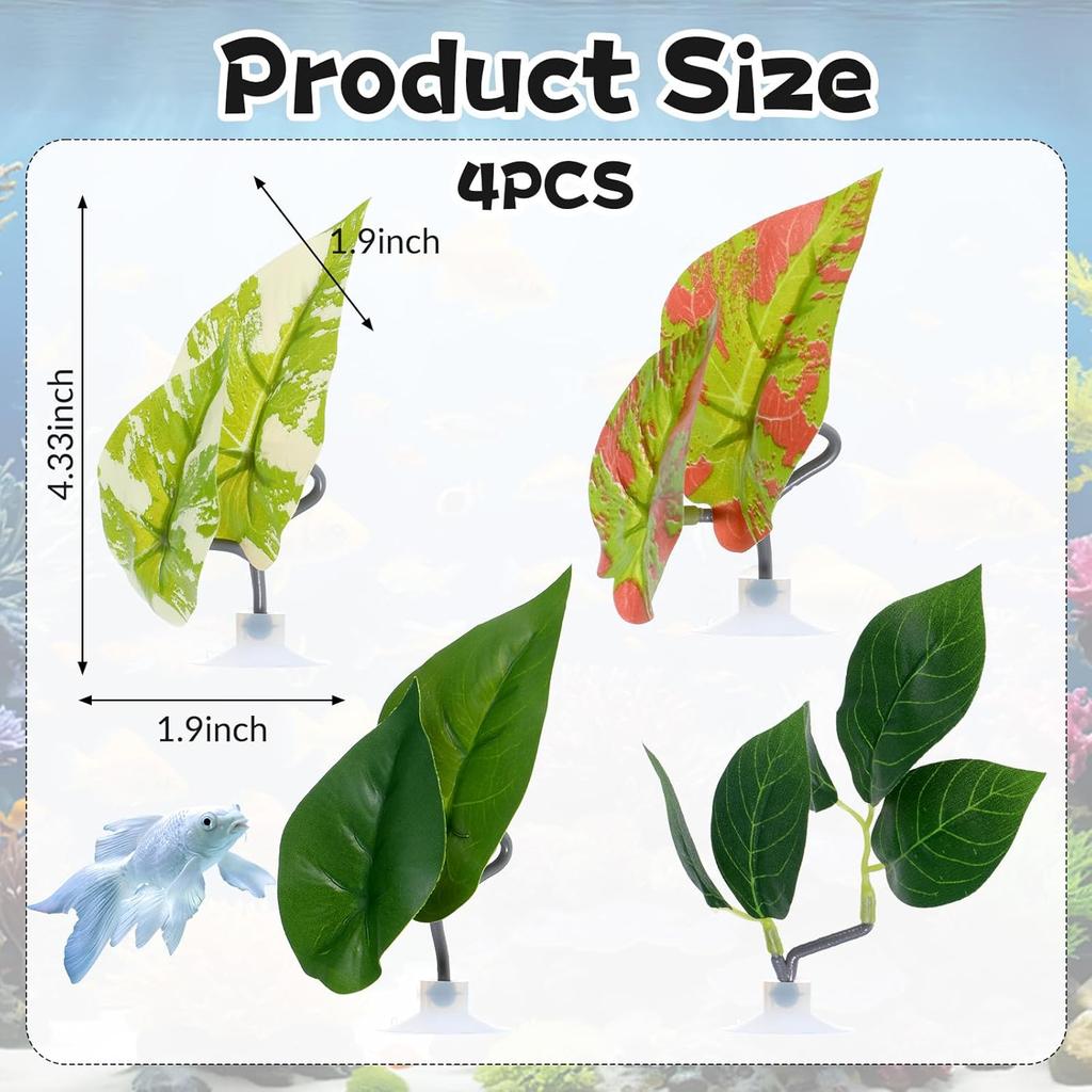 4 PCS Plastic Adjustable Bettas Hammock, Betta Leaf Hammock, Betta Leaves Spawning Grounds Resting Bed, Plant Leaf Pad for Bettas Fish Tank