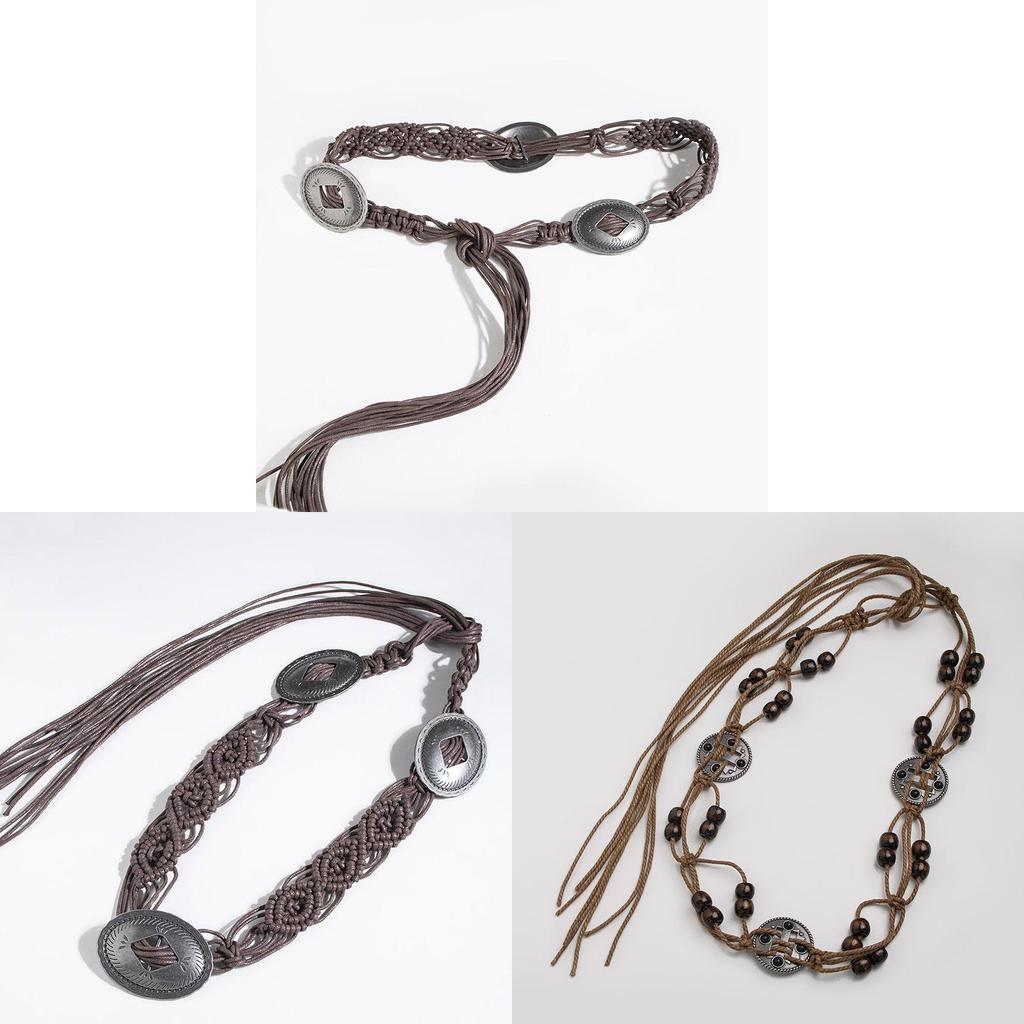 Bohemian Style Handwoven Waist Belt With Tie Closure For Vacation And Festival Wear