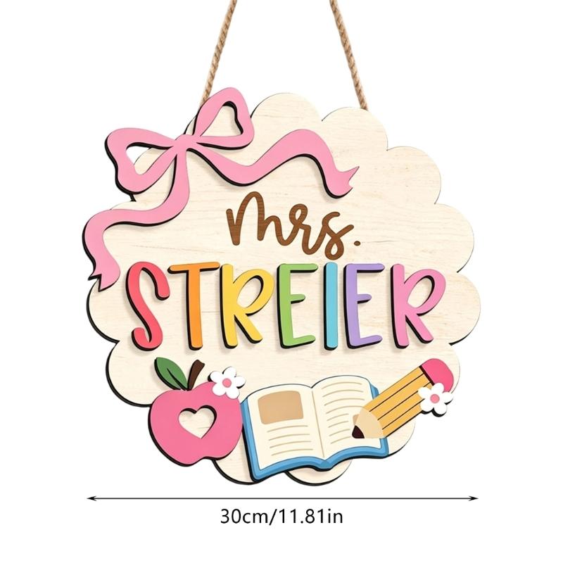 Teacher Door Sign For Classroom Door Decorations Classroom Welcome Sign for Teachers, Wood School Plaque with Rope Cord for First Day Entry Display