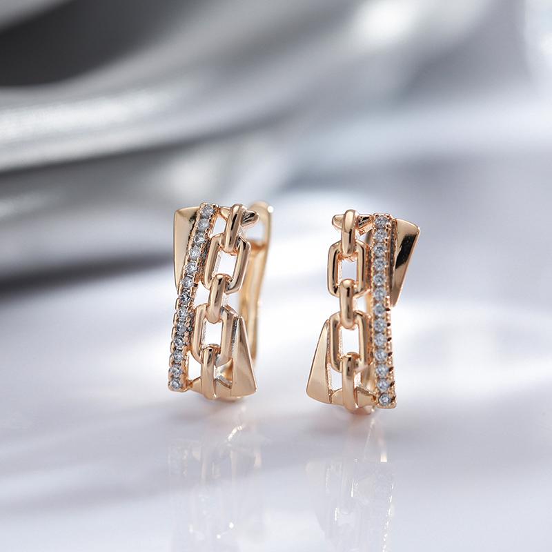 Luxus Roségoldfarbene Hängeohrringe für Damen Geometrischer Ausschnitt Natürliche Zirkonia-Accessoires Mode Vintage-Schmuck