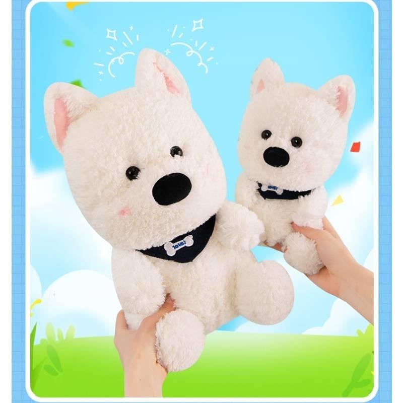 Adorable Scarf White Dog Plush Toy Soft Stuffed Animal For Gifts And Events