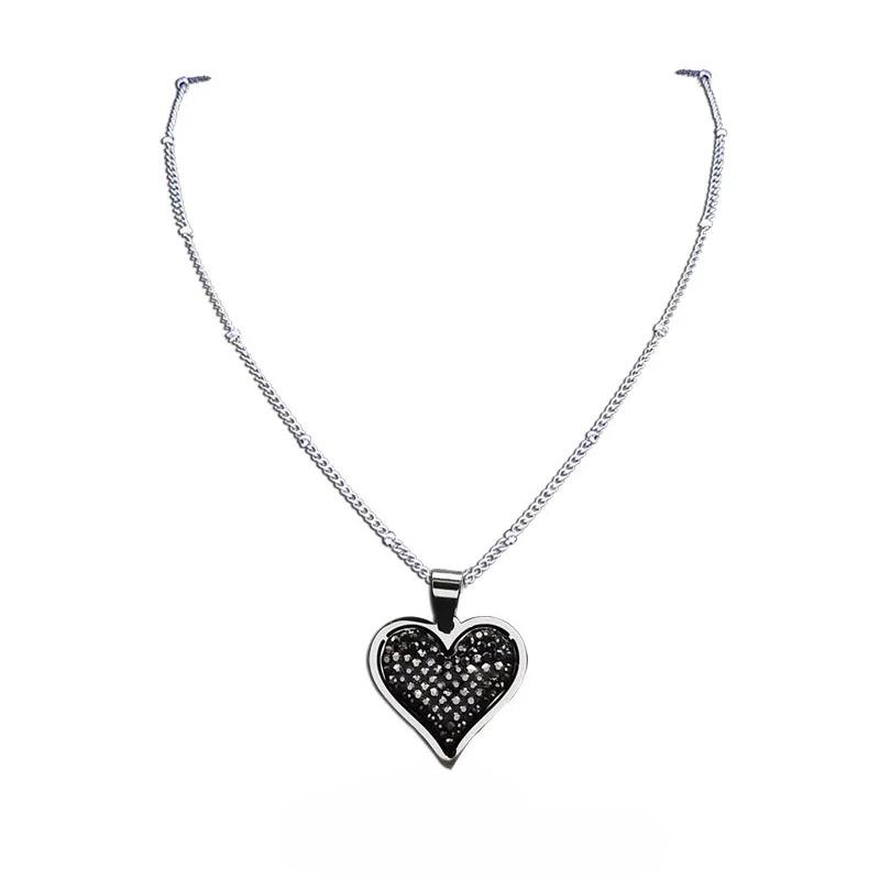 

Heart Black Crystal Stainless Steel Pendant Necklace Women Silver Color Small Charm Necklaces Jewelry Chaine чёрный