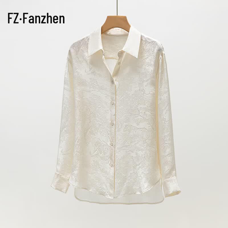 Fanzhen Women s 100% Mulberry Silk Jacquard Blouse L