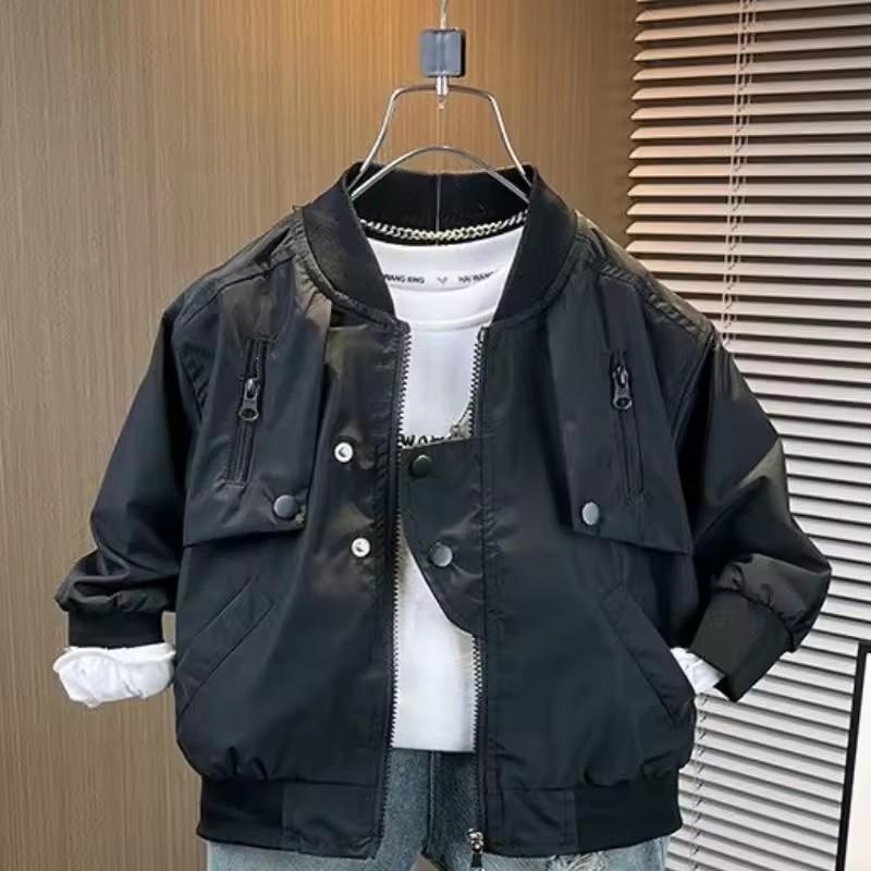 

Spring Autumn Boys Baseball Jackets Children s Clothing Big Kids Zipper Coats Solid Color Windbreaker Outerwear 2-10 Years 150 чорний