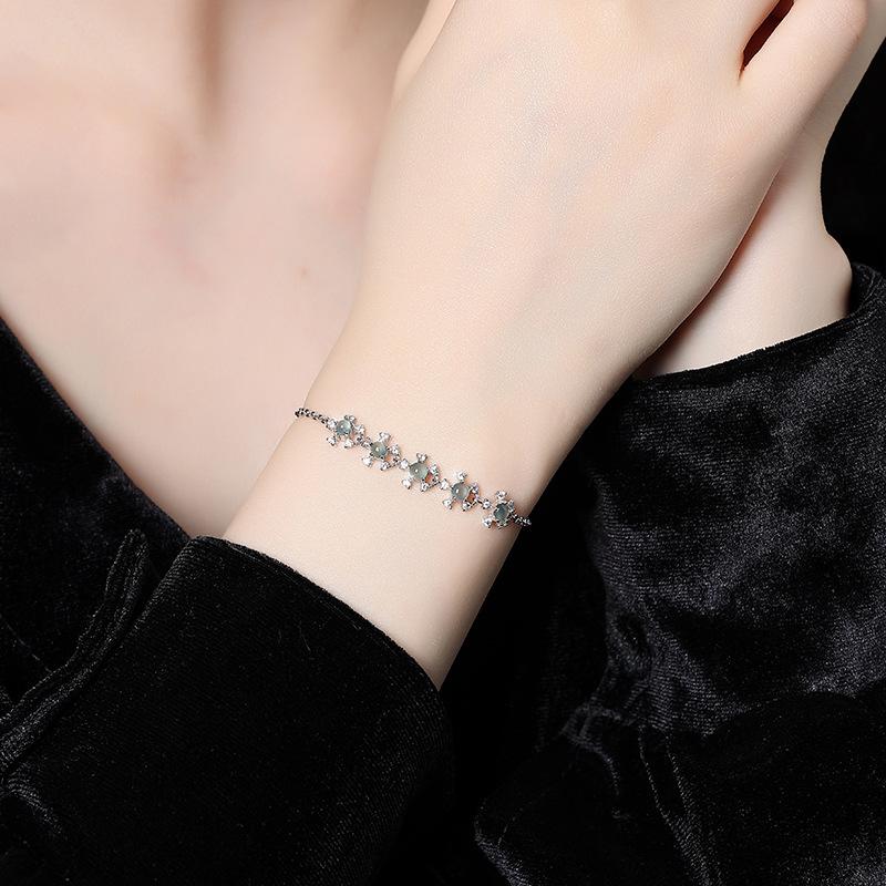 Natural blue water jadeite jewelry s925 sterling silver non-fading bracelet women's rough stone high-end design fashion retro jewelry gifts