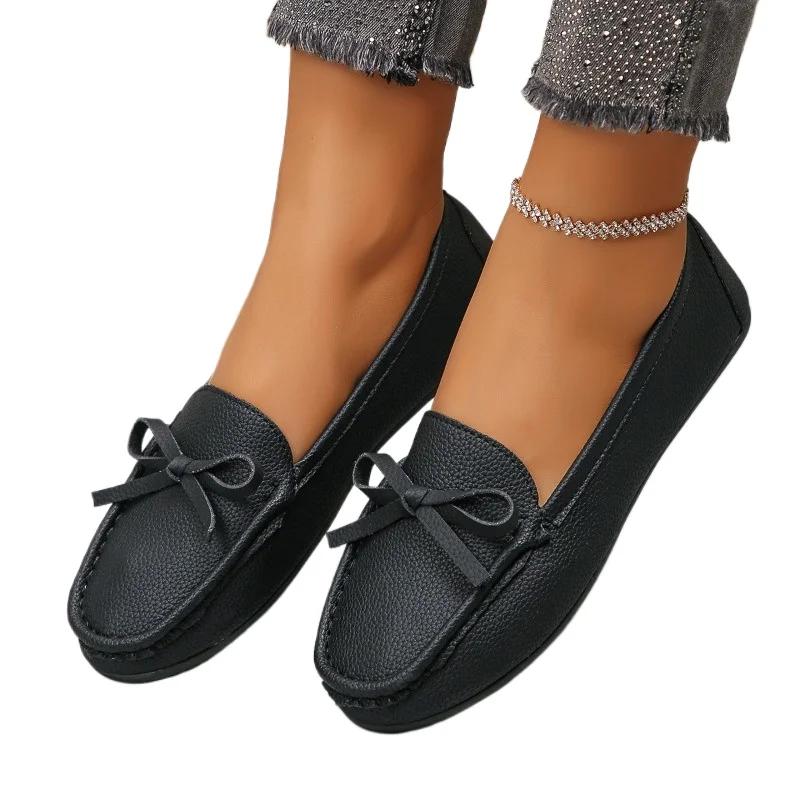 2024 Übergröße Damen Schuhe Slipper Damen Ballerinas Lässige Bohnen-Ballerinas Damen Schleife Runde Zehe Weiche Sohle Outdoor Damen Schuhe