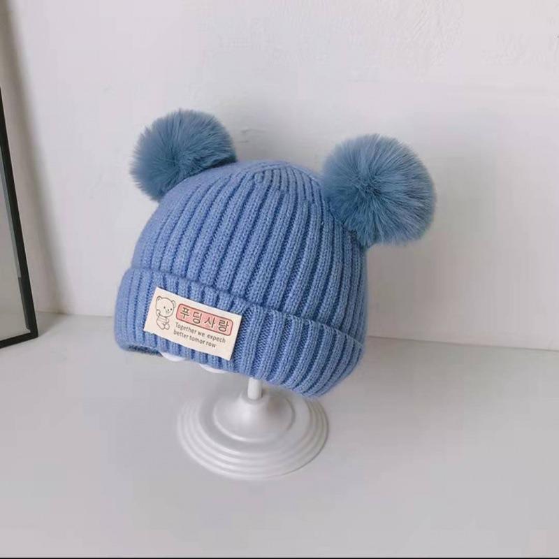 Cappellino invernale per neonato berretto a forma di orso coreano cappello invernale in lana a maglia per bambini berretto tinta unita cappello invernale per neonato con paraorecchie