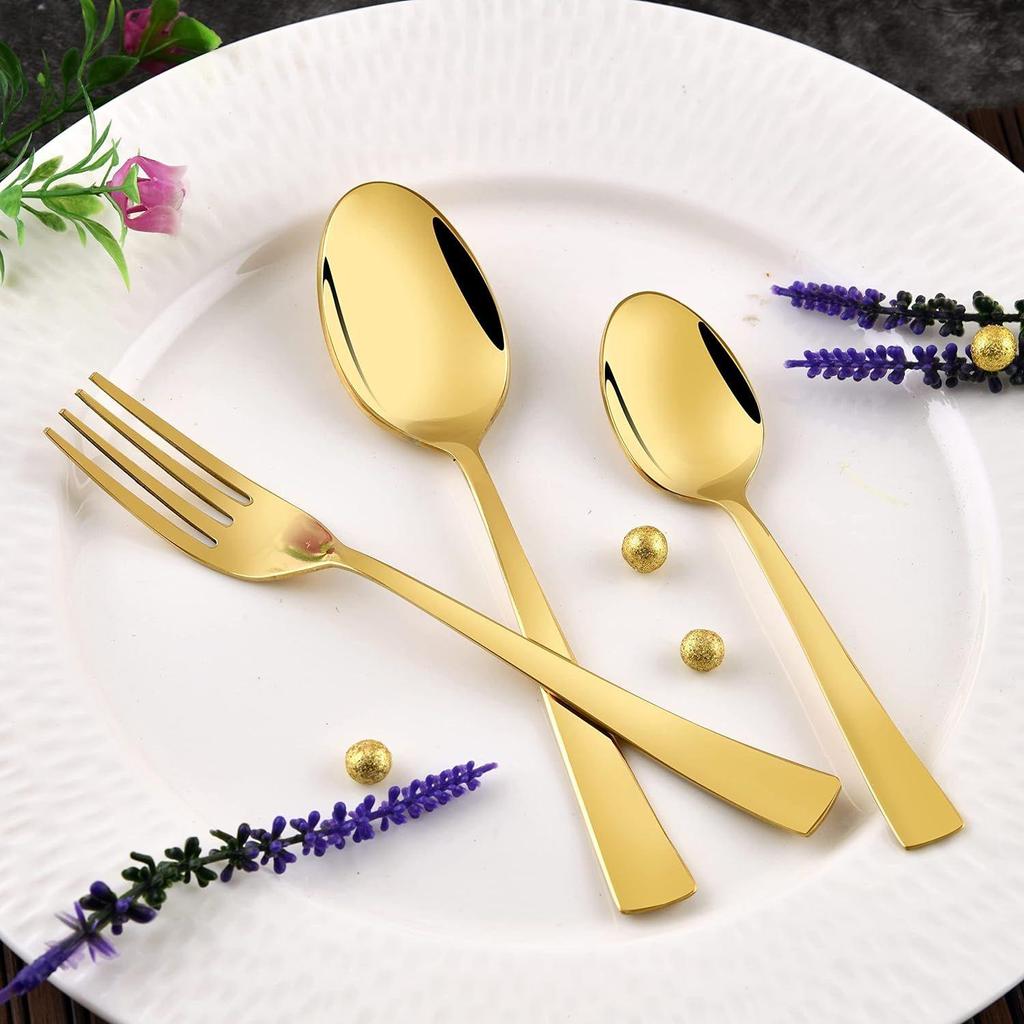 Montavo Alexa Gold 18 Piece Stainless Steel Cutlery Set with Leatherette Box (6 Dinner Spoon, 6 Dinner Fork & 6 Teaspoon)