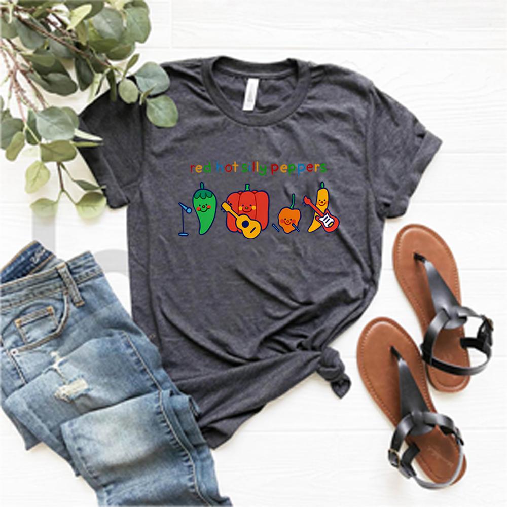 Red Hot Silly Peppers TShirt Unique Shirt Cute Chilli Music Band Tee Kawaii Women Clothes Trendy Short Sleeves Tops