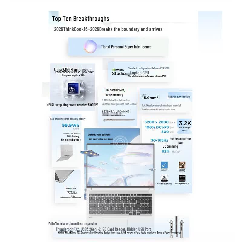 Lenovo ThinkBook 16+ High-Performance Laptop (CN Version)
