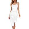 Frühling Sommer Weiß Schwarz Weinrot Frauen Dünnes Kleid Split Plissee Samt Strap Abendkleider