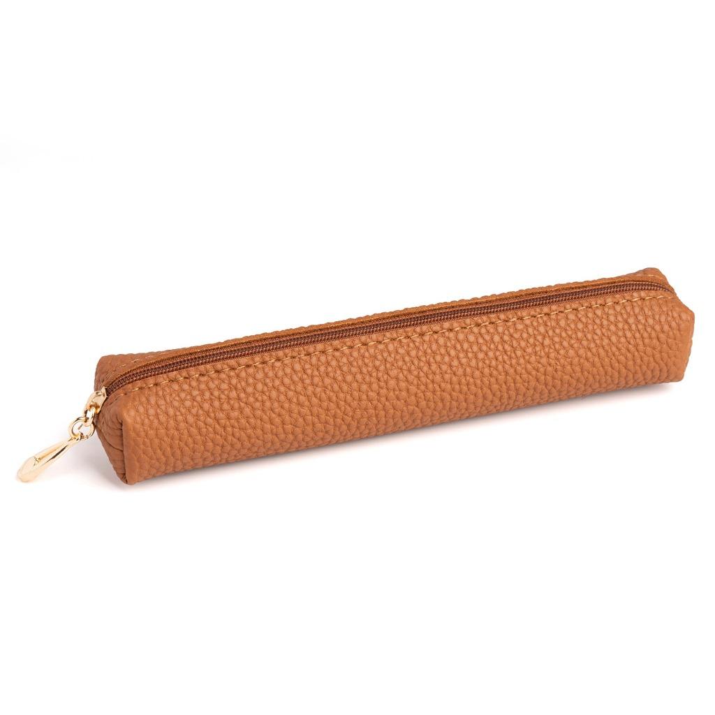 Slim Pencil Case Waterproof Lychee Grain Pu Leather Cosmetic Pouch Portable Makeup Bag For Lipstick Makeup Brushes Pen Bag