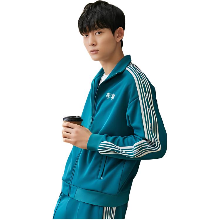 Li-Ning Sports Fashion Series Stand Collar Loose Cardigan Sweatshirt Unisex Outerwear Green AWDS915-4