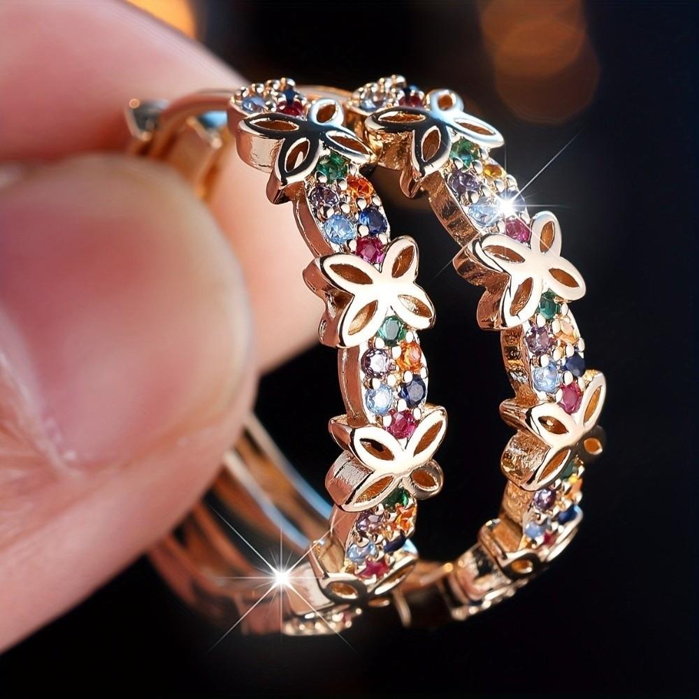 Colorful Zircon Stone Earrings Crystal Butterfly Round Earrings Classic Wreath Hoop Earrings  Daily