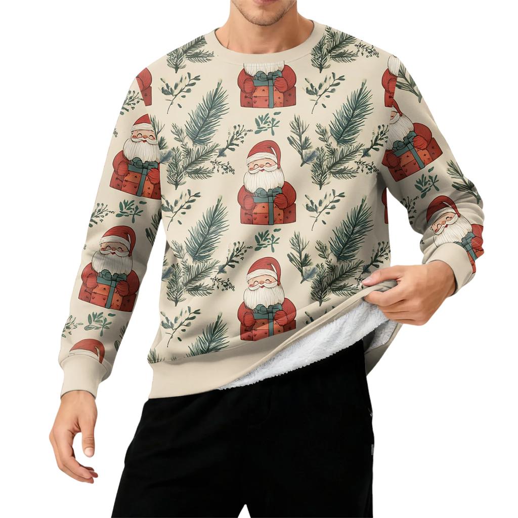 Men's Round Neck Fleece-Lined Thick Solid Color Sweatshirt