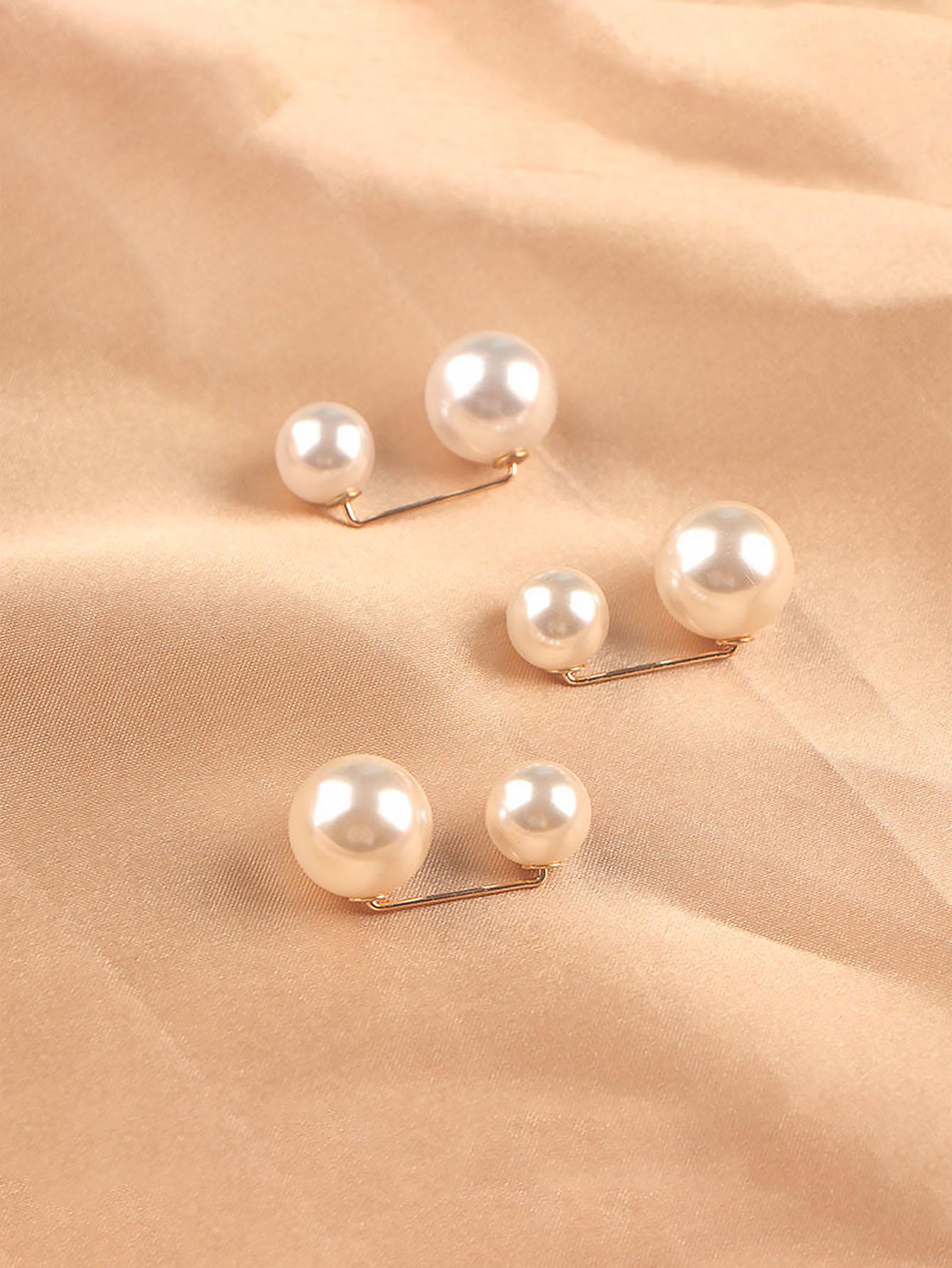 3PCS-Girls Jewelry Gray White Sweater Pin Bending Shawl Buckle Pearl Brooch Waist Tightening Brooch Anti-Exposure Brooch