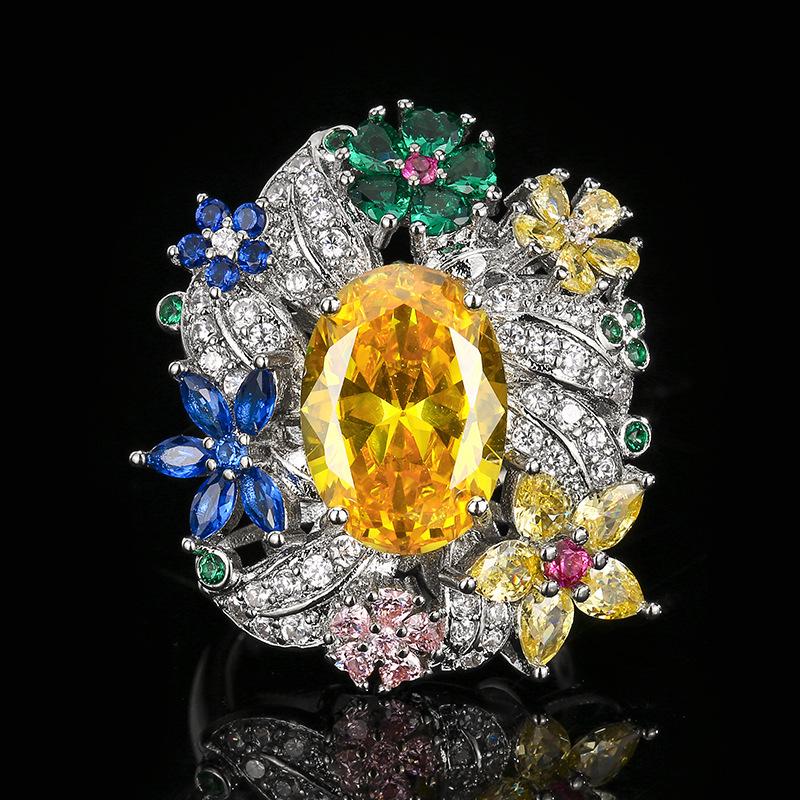 

Jewelry Ring Jewelry Bright Peacock Emerald Open Ring High Fashion Light Luxury Retro