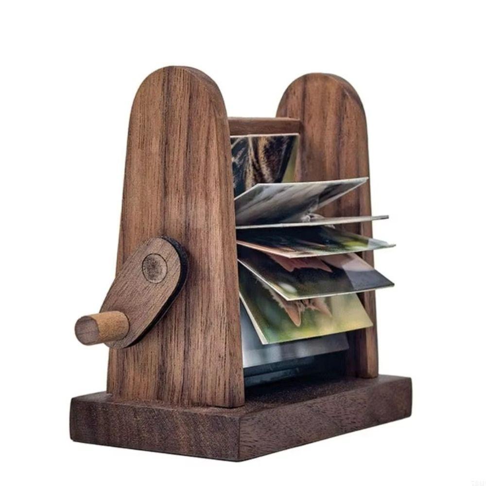 Hand Crank Rotation Photo Frame Wood Material Rotation Frame Desk Photo Book Creative Design Hand Crank Photo Album