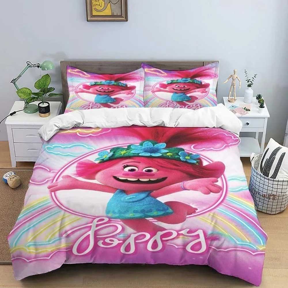 Modisches Cartoon Trolls Süßes Mädchen Bettwäsche Set Einzelbett Doppelbett Vollgröße Queen Size King Size Bettwäsche Set Kinderzimmer Bettbezug Sets Bettlaken Set