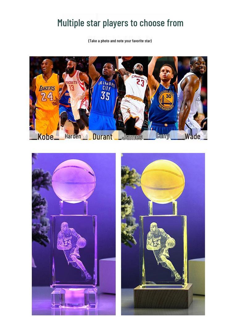 Glow-in-the-Dark Kobe Bryant NBA Figurine: Crystal Basketball Gift for Birthday