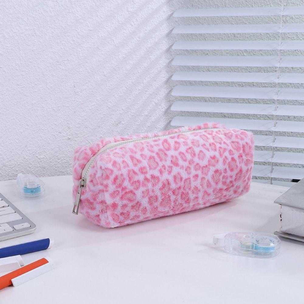 Leopard Printted Pattern Pen Bag Plush Pen Box High Quality Stationery Organizer  School Office