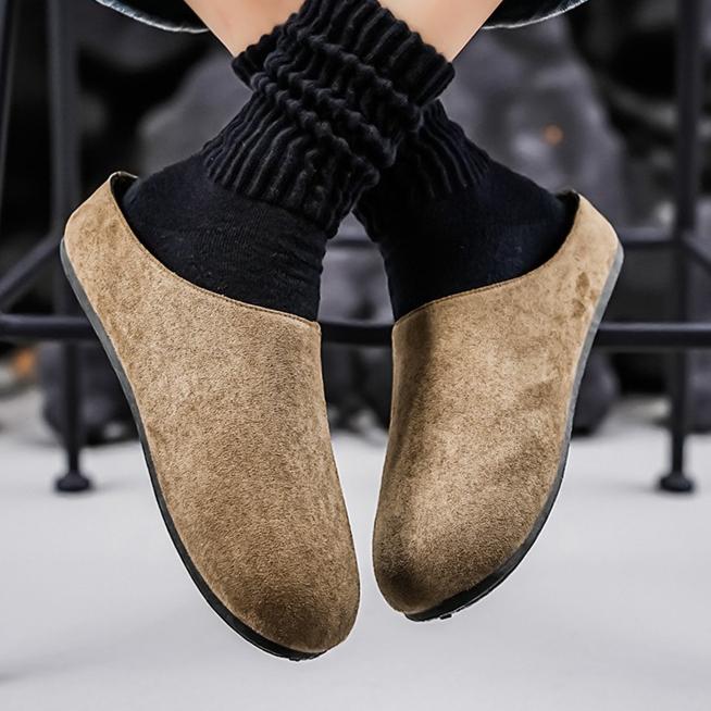 Men's Slippers New Retro Solid Color Flat Bottom Women's Slingback Shoes Closed Toe Round Toe Suede Clogs Sandals Autumn