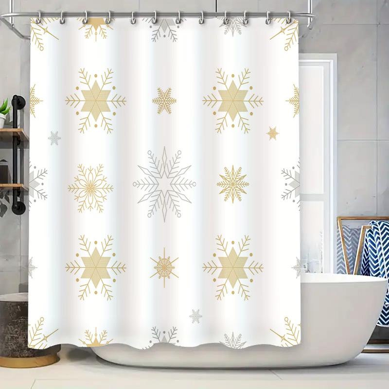 Зимняя белая шторка для душа со снежинками, рождественский вкладыш для ванной комнаты, для домашнего декора ванной (Белое золото) 90x180cm