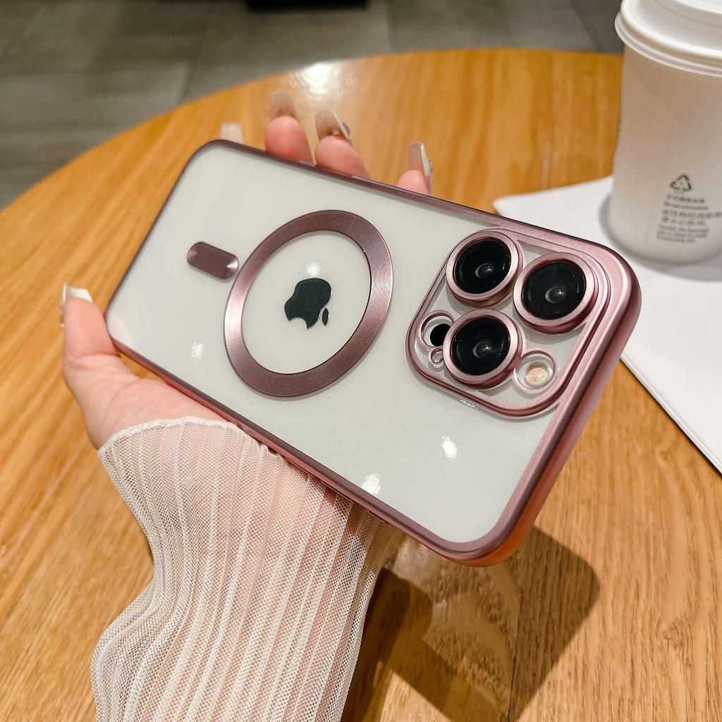 Apple Transparent Mobile Phone Case 16pro Matte Electroplating Magnetic Soft Case TPU Suitable for IPhone15 Full-inclusive Protection Case