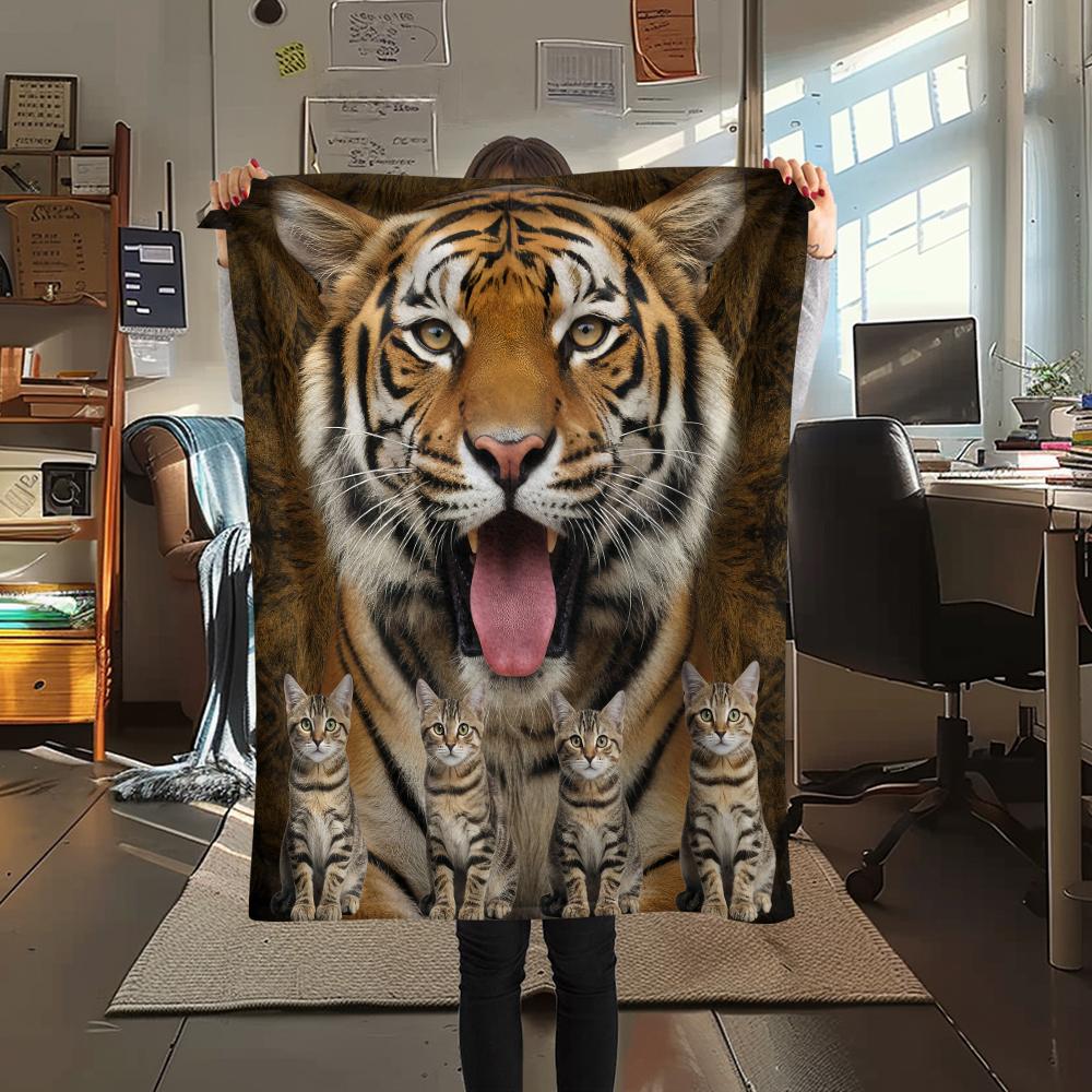 1Pc Tiger Lion Print Flannel Blanket, High Quality Comfortable for All Seasons, Home Decor, Warmth and Comfort, Perfect for Gifts