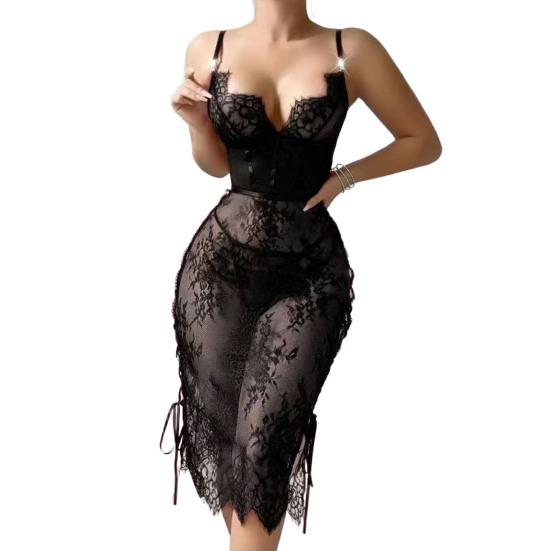 Σέξι Δαντελέ Μπέιμπιντολ Φόρεμα για Γυναίκες Διάφανο Τούλι Χιτώνας Νυχτικό Πλαϊνό Σκίσιμο V Λαιμόκοψη Νυχτικό για Μήνα του Μέλιτος Επετείους