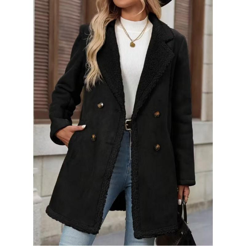 Womens Suede Fleece-Lined Casual Coat Mid-Length