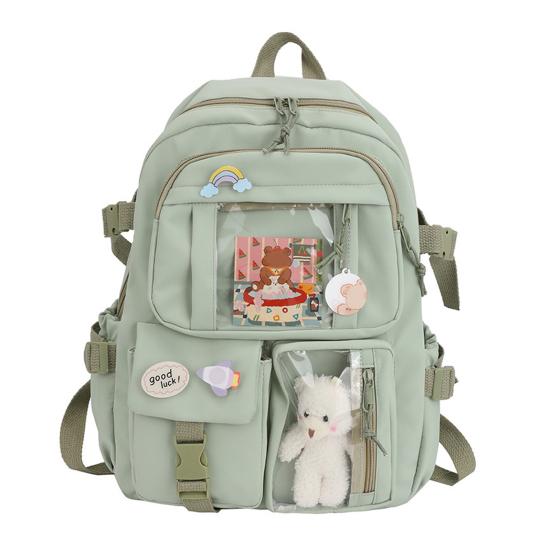 Studentryggsäck Ergonomisk ryggsäck med stor kapacitet med plysch björndocka för bok bärbar dator Retro Casual skolväska för tonåringar i skolresor