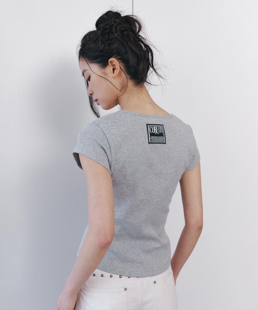 Kyuliti C 90S Line Slit Neck Half-Sleeve T-Shirt_Grey