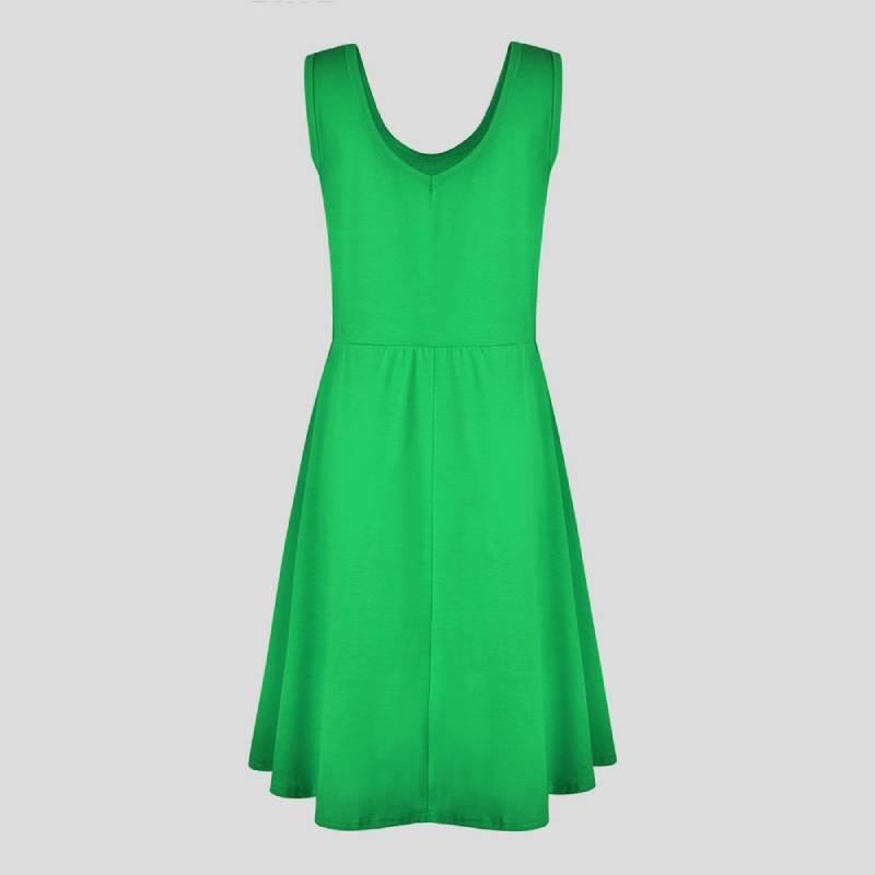 Patchwork Cotton Blend Sleeveless Dress Round Neck Flared Hem For Beach Parties