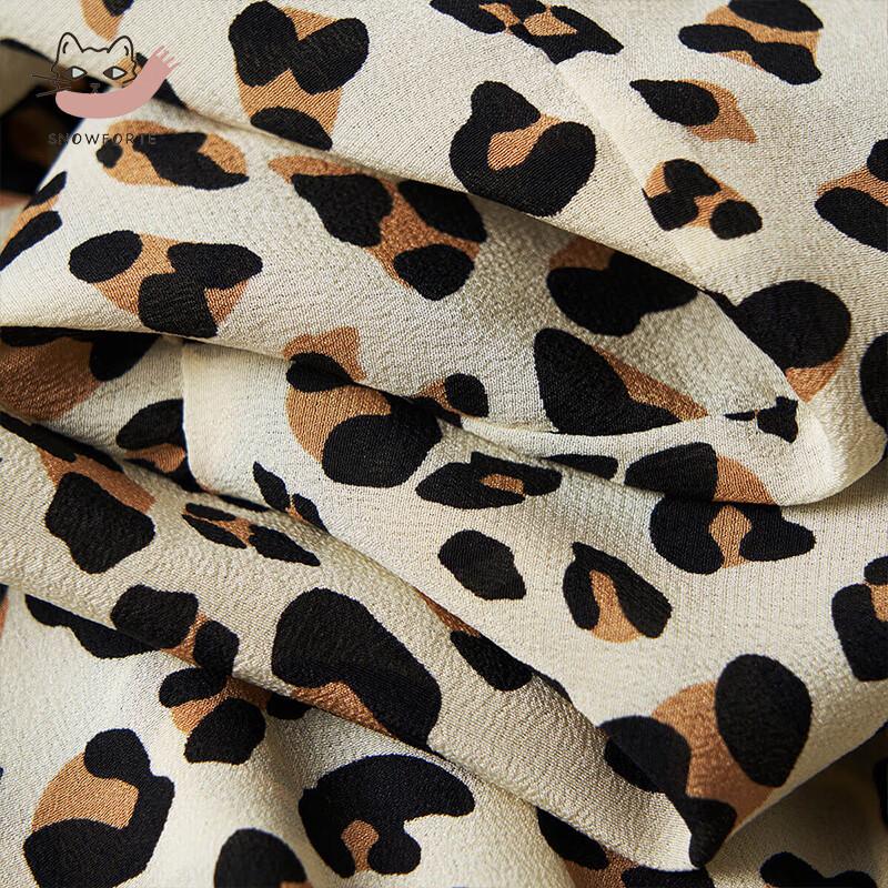 Snuofude 93301 Women's Mulberry Silk Retro Leopard Print Maxi Dress