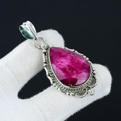 Kashmir Ruby Pendant, Ruby Lab Created Jewelry, Bohemian 925 Sterling Silver Jewelry, Handmade Pendant, Ruby Gemstone Unisex Pendant Jewelry
