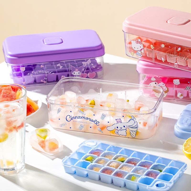Push-Release Ice Cube Tray With Cartoon-Design, Includes Ice Scoop & Stackable Storage Bin With Lid, Easy To Fill & Release