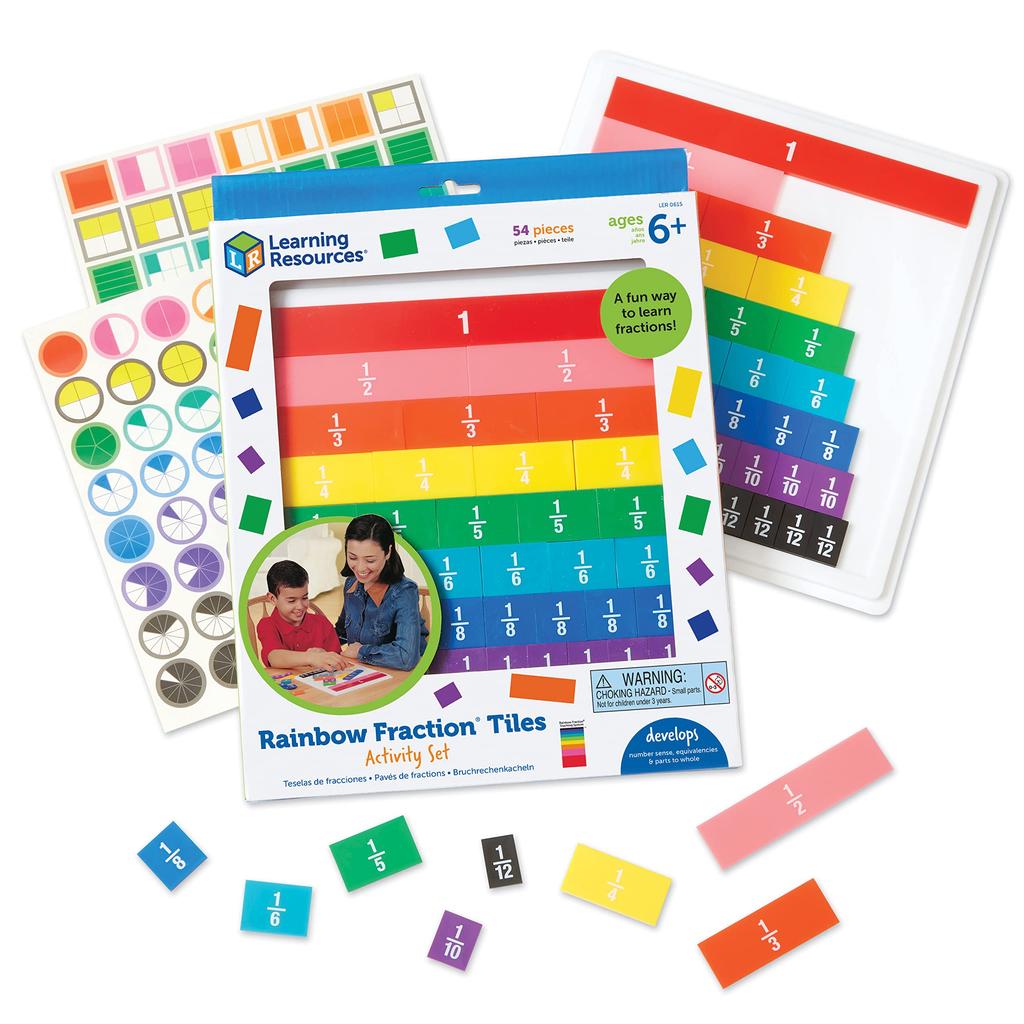 Learning Resources Math Learning Rainbow with Authentic Materials, Fractions, Tile-Shaped, Case, LER0615,