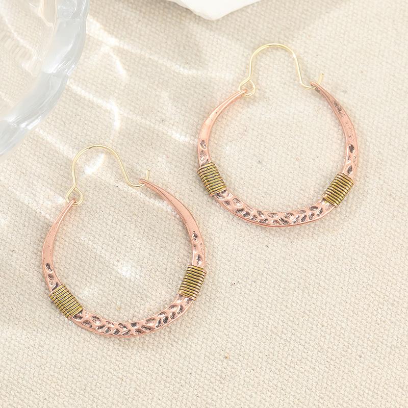 Ethnic Style Minimalist Textured Bronze Color Hoop Earrings Women's Vintage Exquisite Jewelry Accessories Perfect Festival Gifts