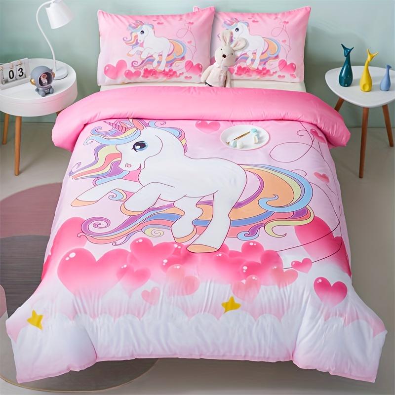 3PC Love Unicorn Powder Duvet Cover 100% Polyester Fiber Digital Printing 1Duvet Cover 2Pillowcases Home Decor Four Seasons