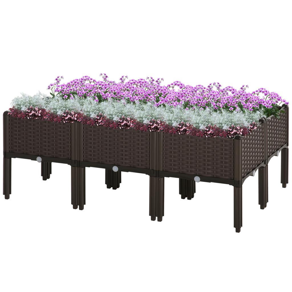 Set of 6 26L Garden Raised Bed Elevated Patio Flower Plant Planter Box PP Vegetables Planting Container, Brown