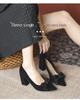 Women's French-Style Suede High Heels: Spring/Autumn 2024, Black, All-Match, Thick Heel, Shallow Mouth