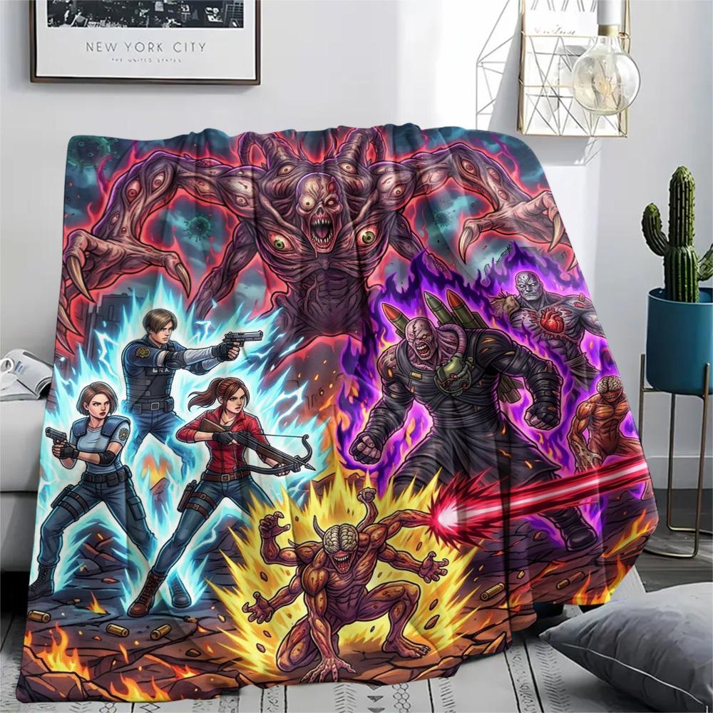 Resident Evil Flannel Blanket Cozy Print Comfortable Warm for Daily Bedroom Sofa Outdoor Picnic.-TING 75x90cm