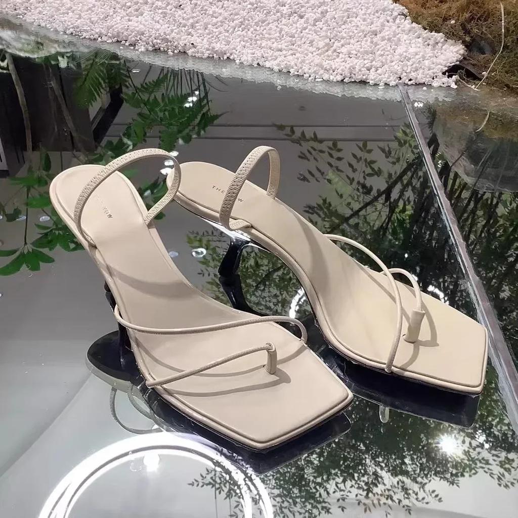 2025 Neue Echtleder Retro Eckige Zehen Pantoletten Mode Hoher Absatz Hausschuhe Damen Damen Sandalen