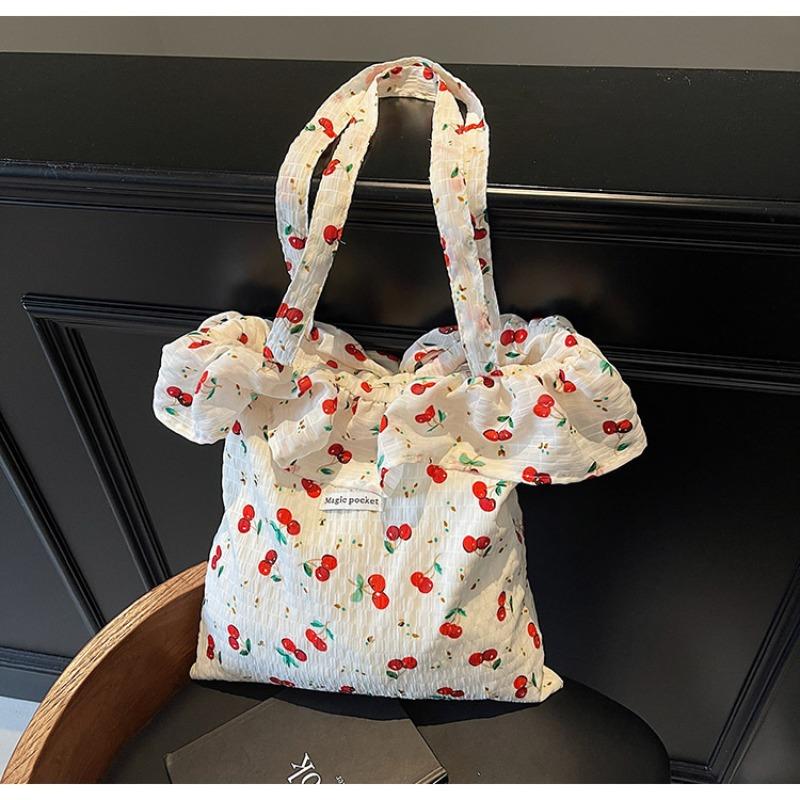 

New cute versatile girl portable shoulder bag cute ruffle edge tote bag large capacity bag