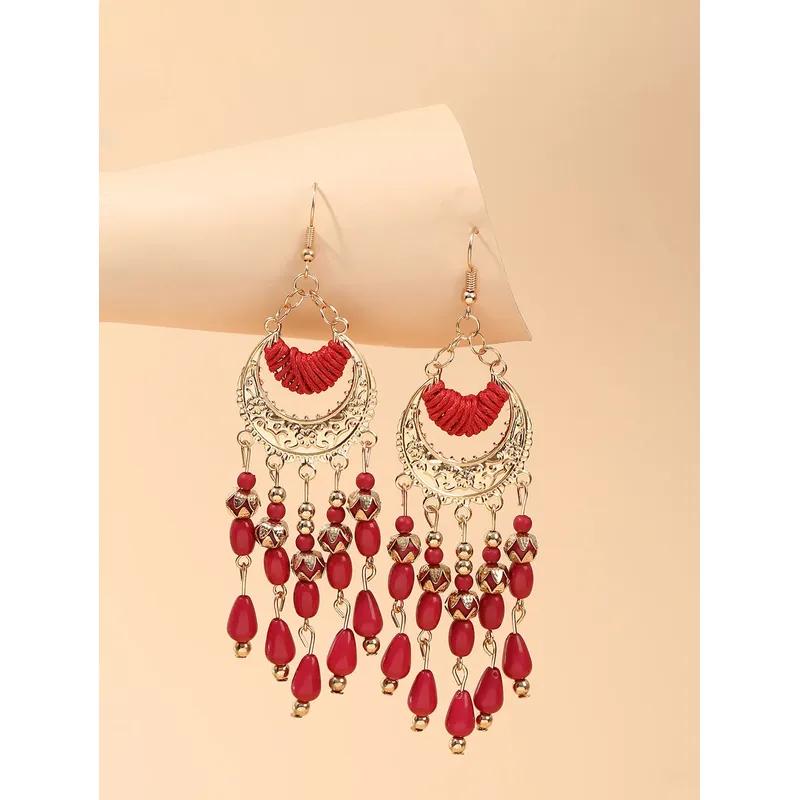 European and American retro earrings with ethnic style, rice beads, tassels, bead earrings, textured earrings, and accessories