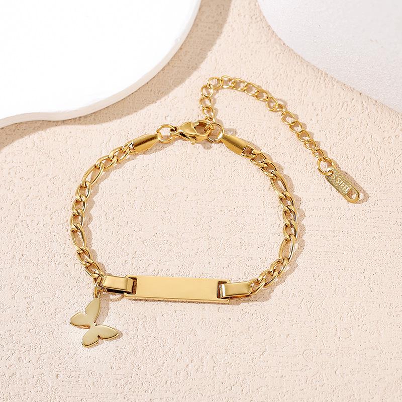 Stainless Steel Children's Butterfly Laser Bracelet - Cuban Chain Design