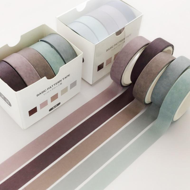 5pcs Basic Pattern Washi Tape Set Pink Green Color Dots Line Grid 10mm Adhesive Masking Tape Diary Album Stickers A6361