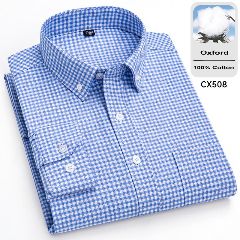 New 100% Cotton Oxford Mens Striped Plaid Shirts Long sleeve Male Business Casual High Quality Formal Shirt For Men Social Shirt