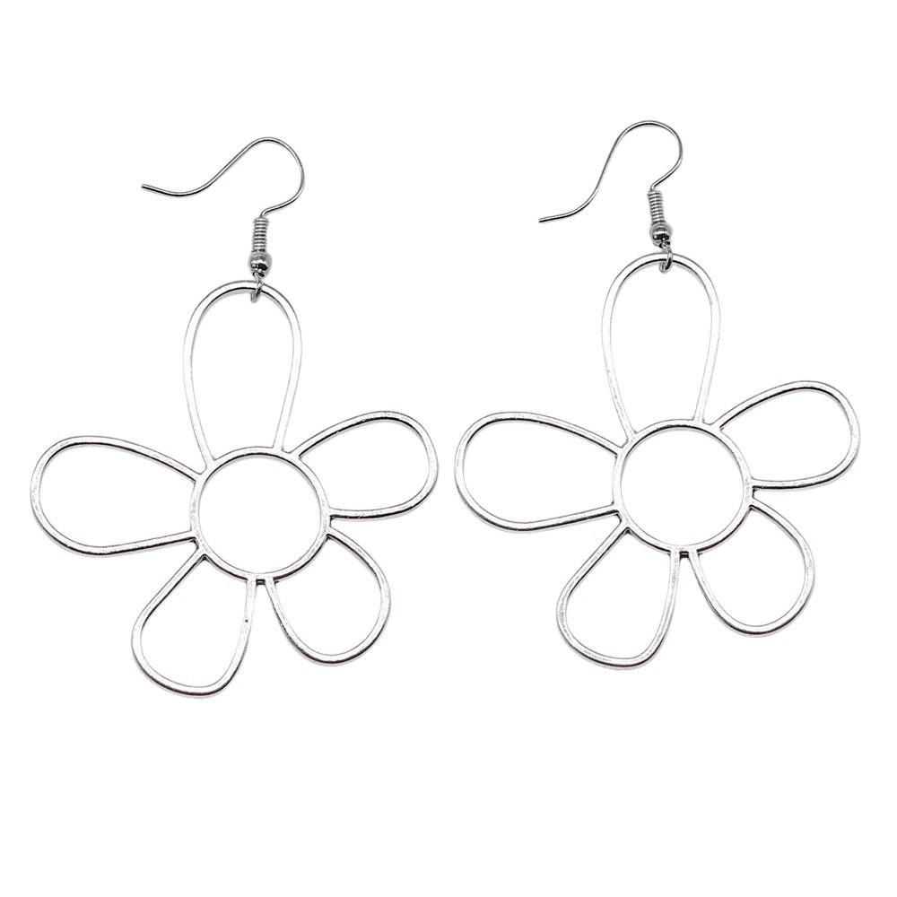 Circle Frame Flowers Dangle Earrings Romantic Floral Female Drop Jewelry